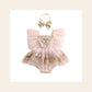 Body-Vestido Bordado com Manga Curta e Bandolete — Bebé Menina 3-24M