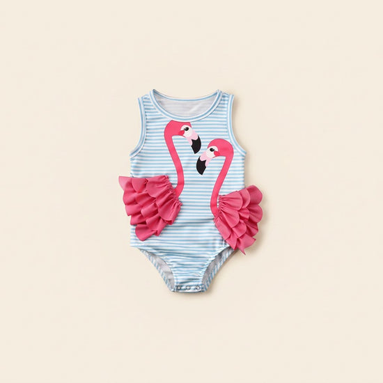 Fato de Banho Flamingo às Riscas — Menina 12M-4 Anos