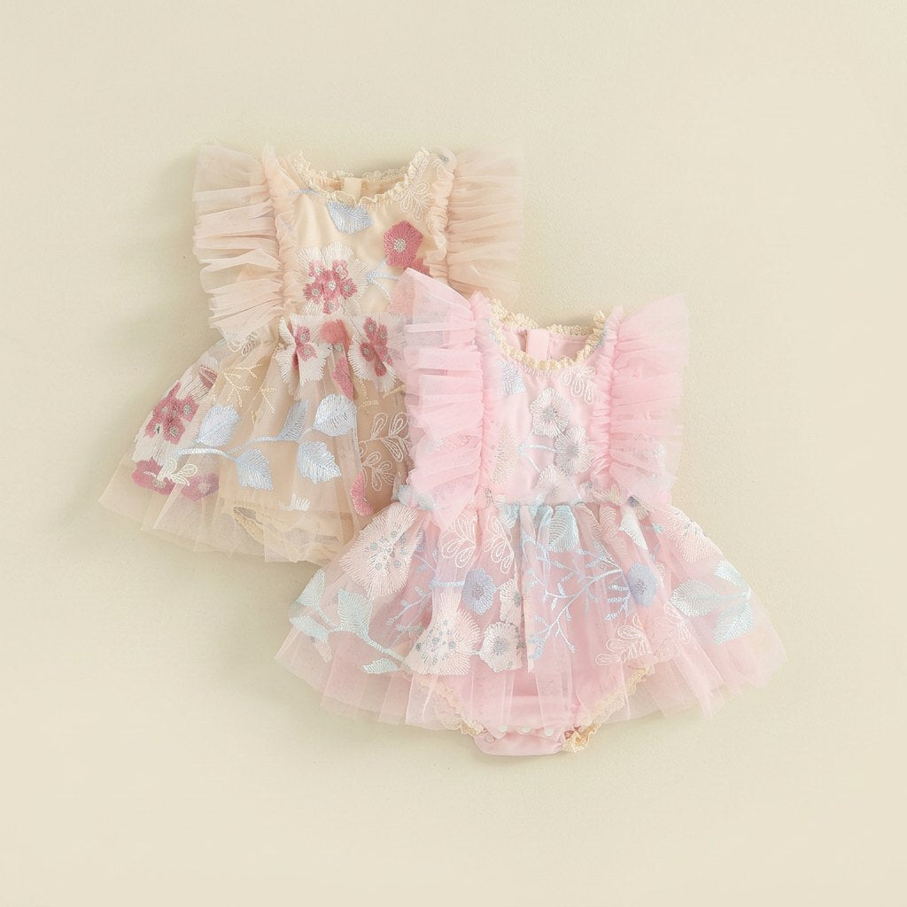 Body-Vestido Bordado com Mangas de Folho — Bebé Menina
