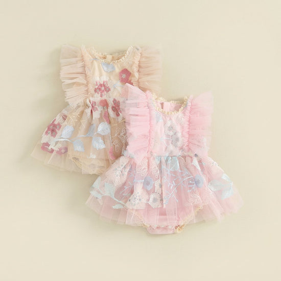 Body-Vestido Bordado com Mangas de Folho — Bebé Menina