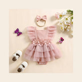 Conjunto Body-Vestido com Folhos e Bandolete — Bebé Menina