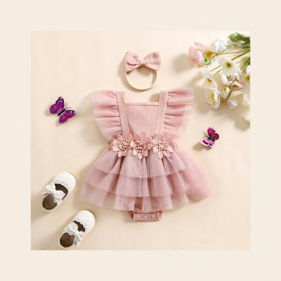 Conjunto Body-Vestido com Folhos e Bandolete — Bebé Menina