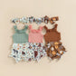 Conjunto 3 Peças Top de Ombros Descaídos, Calções e Bandolete — Bebé Menina 0-18M
