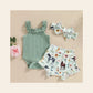 Conjunto 3 Peças Top de Ombros Descaídos, Calções e Bandolete — Bebé Menina 0-18M
