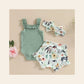 Conjunto 3 Peças Top de Ombros Descaídos, Calções e Bandolete — Bebé Menina 0-18M