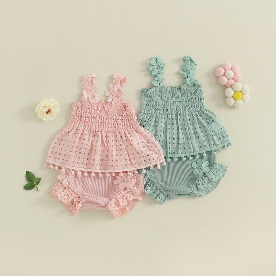 Conjunto Top Plissado e Calções com Folhos em Bege — Bebé Menina 0-18M