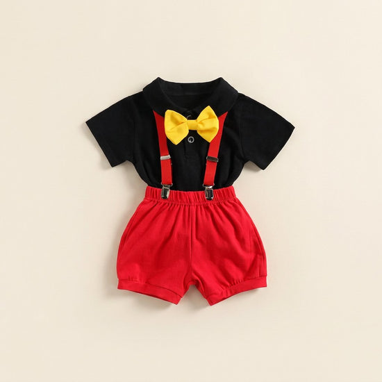 Conjunto Cavalheiro 2 Peças com Laço e Calções de Alças — Bebé Menino 0-24M