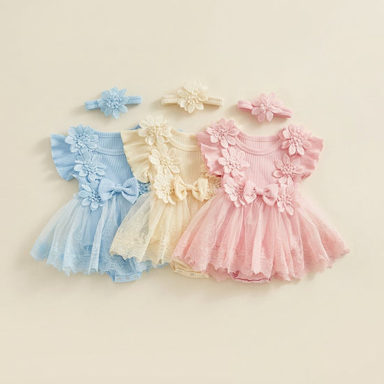 Conjunto Body-Vestido de Renda com Folhos e Bandolete — Bebé Menina 0-18M