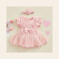 Conjunto Body-Vestido de Renda com Folhos e Bandolete — Bebé Menina 0-18M