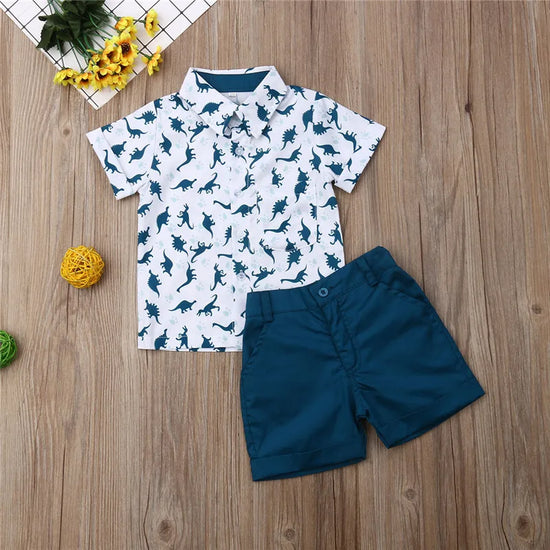 Conjunto Camisa Dinossauros e Calções — Menino 2-6 Anos