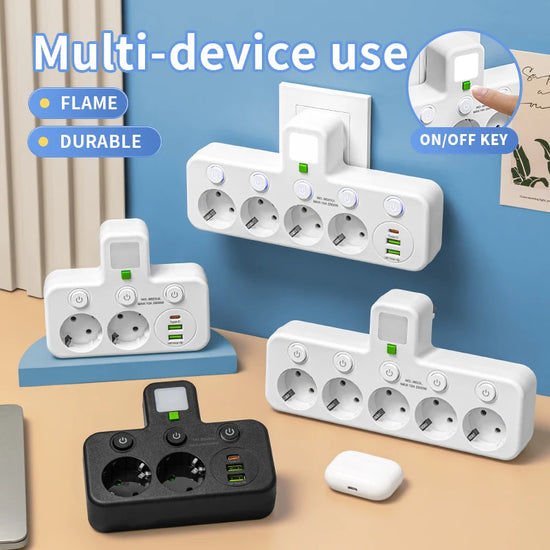 EU-Steckdose 4 Steckdosen Steckdose ohne Verlängerungskabel mit oder ohne USB-Typ-C-Anschlüsse