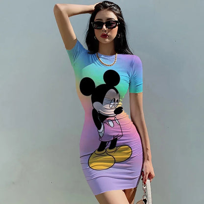 Disney Minnie Mickey Mouse Schleifendruck Elegantes schlichtes Damenkleid