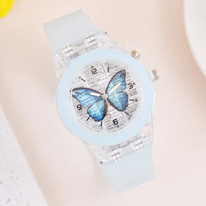 Conjunto Luminoso  de Relógio Borboleta Padrão Silicone  e  Bracelete