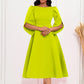 Vestido feminino elegante cor sólida em torno do pescoço