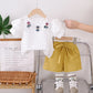 Camiseta e shorts fofos de três flores de manga curta, conjunto de 2 peças