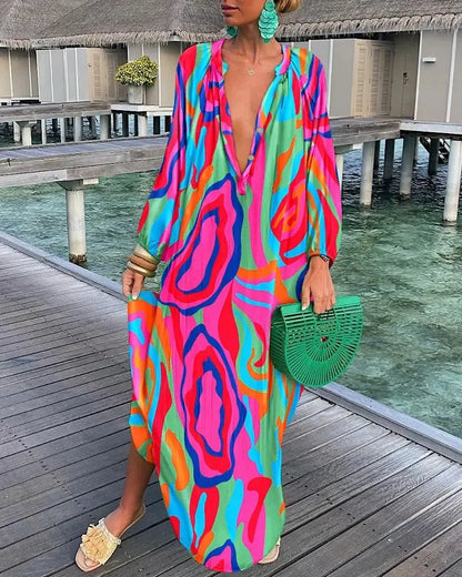 Sexy Langarmkleid mit V-Ausschnitt