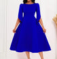 Vestido feminino elegante cor sólida em torno do pescoço