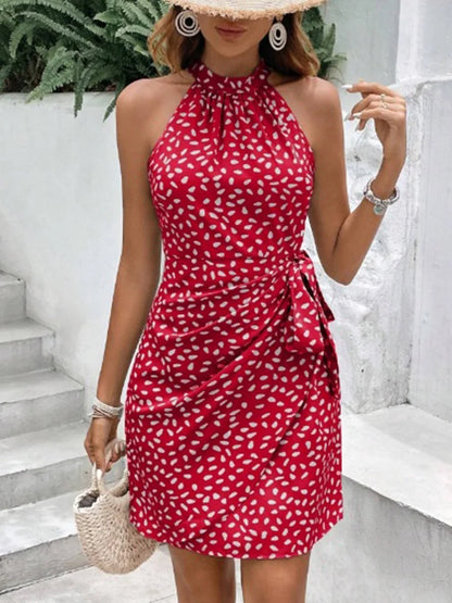 Ärmellose, einfarbige Minikleider mit Polka Dots