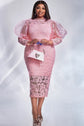 Abendkleid für Damen in Übergröße, rosa Spitze, Puffärmel, transparent
