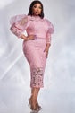 Abendkleid für Damen in Übergröße, rosa Spitze, Puffärmel, transparent