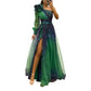 Vestido um ombro plissado malha única manga longa cintura fina