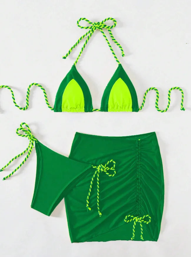 Novo 3 peças conjunto maiô feminino tanga banho sexy