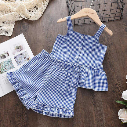 Conjuntos de roupas de meninas roupas florais Chiffon Halter + calções bordados