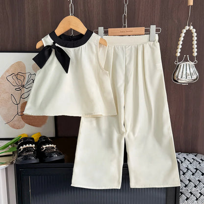 Conjuntos de roupas nova moda arco sem mangas  camisa + calças 2 peças