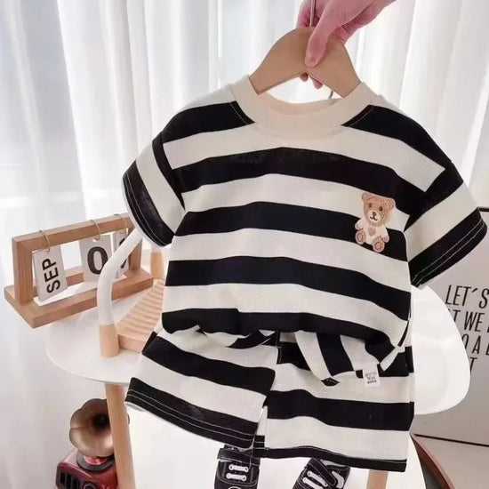 Conjuntos  para Meninos e Meninas de manga curta T-shirt listrada + Shorts