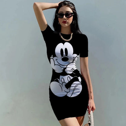 Disney Minnie Mickey Mouse Schleifendruck Elegantes schlichtes Damenkleid