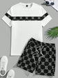 Conjunto masculino retro moda letras impressas em torno do pescoço