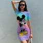 Disney Minnie Mickey Mouse Schleifendruck Elegantes schlichtes Damenkleid