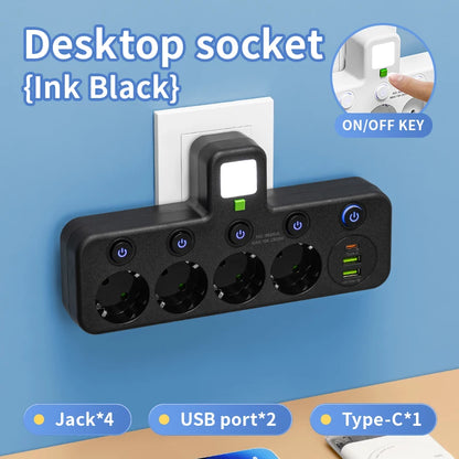 Tomada de tomada da UE 4 soquetes Soquete elétrico sem cabo de extensão com ou sem ele Portas USB Tipo C