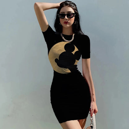 Disney Minnie Mickey Mouse Schleifendruck Elegantes schlichtes Damenkleid