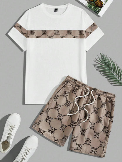 Conjunto masculino retro moda letras impressas em torno do pescoço
