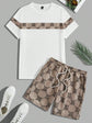 Conjunto masculino retro moda letras impressas em torno do pescoço