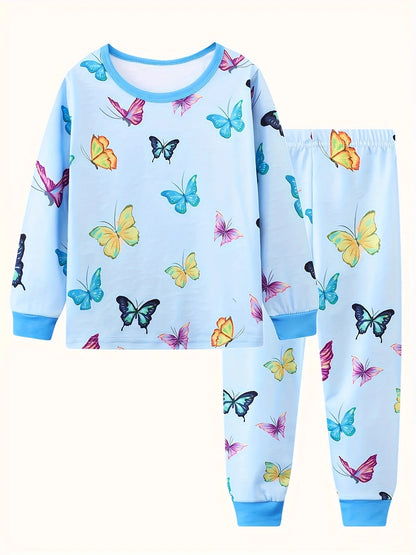 Zweiteiliges Pyjama-Set mit langen Ärmeln und Einhorn-Design für Mädchen