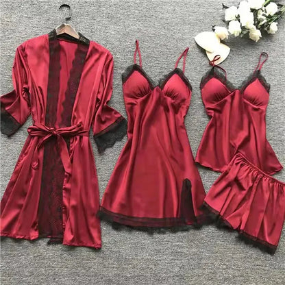 4 pçs de  pijamas de seda feminino