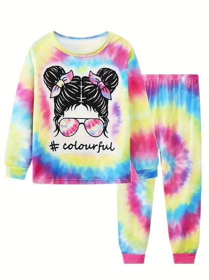 Zweiteiliges Pyjama-Set mit langen Ärmeln und Einhorn-Design für Mädchen