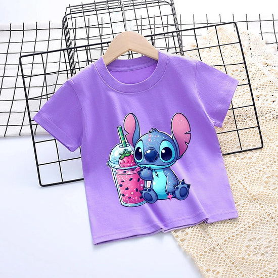 Camisa de manga curta estilo Stitch para meninas! 💕👧🧵