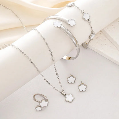 conjunto de 5pcs de joia  pulseira de flor da moda + colar + brincos + pulseira + anel