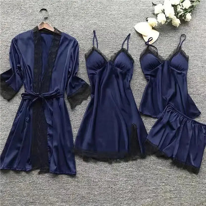 4 pçs de  pijamas de seda feminino