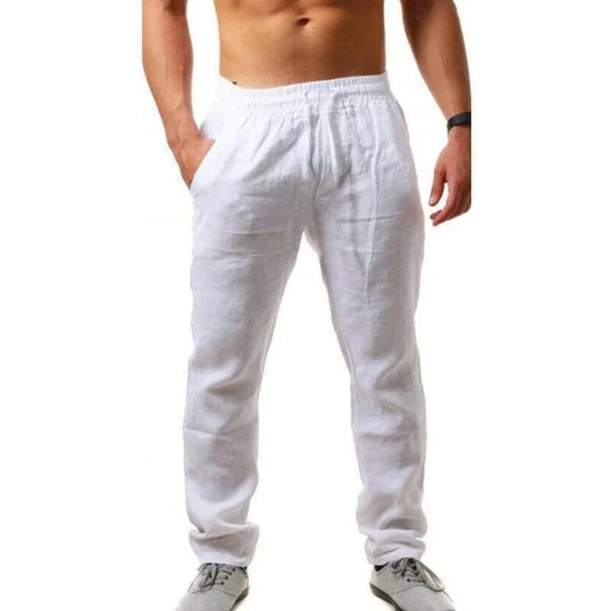 Calças de linho de algodão masculino