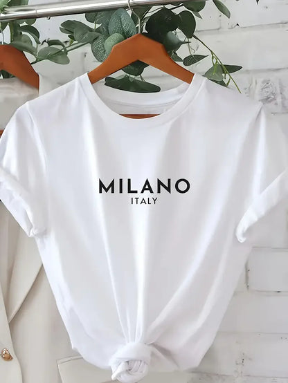 Modisches T-Shirt mit Milano-Buchstabendruck, lässiges T-Shirt