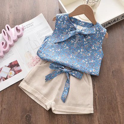 Novo verão roupas do bebê meninas  sem mangas colete shorts 2 pçs/sets