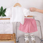 Camiseta e shorts fofos de três flores de manga curta, conjunto de 2 peças