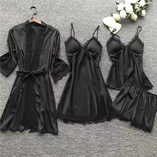 4 pçs de  pijamas de seda feminino