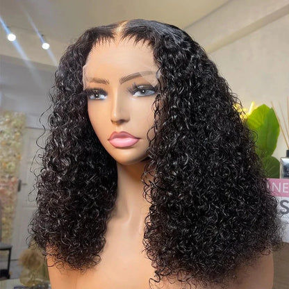 Peruca curta e cacheada com ondas profundas, cabelo humano, renda frontal, 13x4, 4x4,