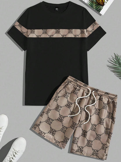 Conjunto masculino retro moda letras impressas em torno do pescoço