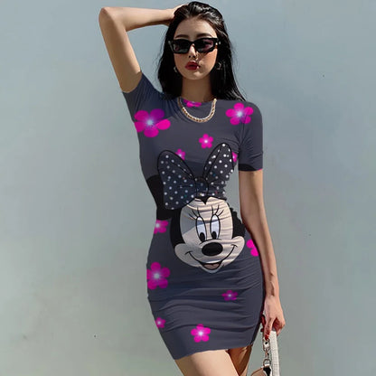 Disney Minnie Mickey Mouse Schleifendruck Elegantes schlichtes Damenkleid